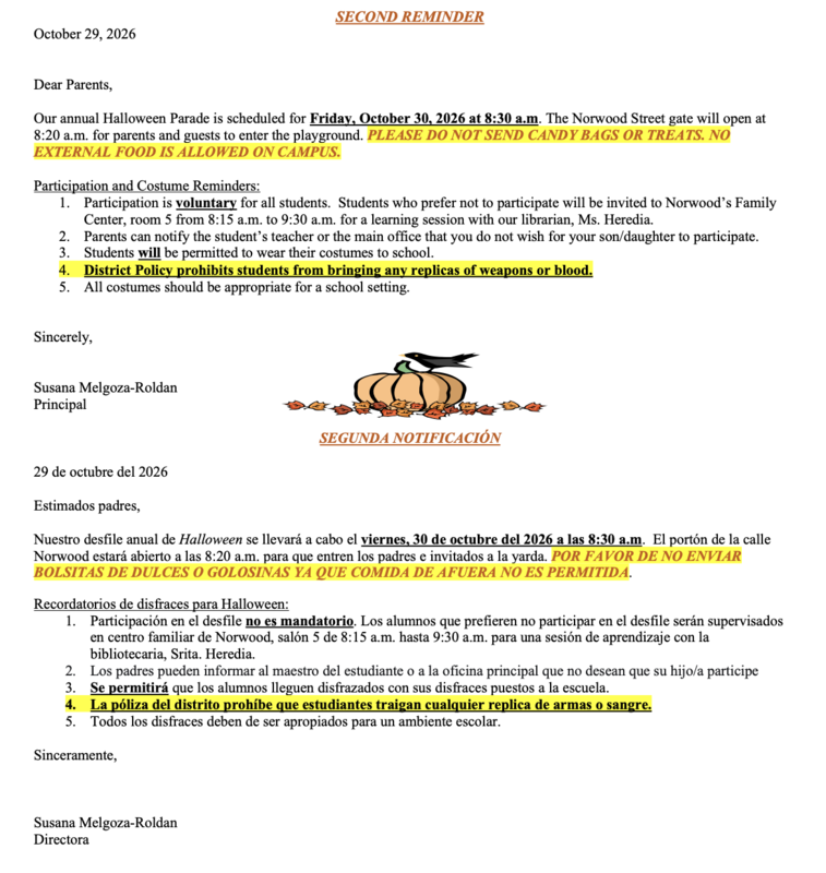 Fall Festival Parade Reminder/Recordatorio del desfile del otoño Featured Photo
