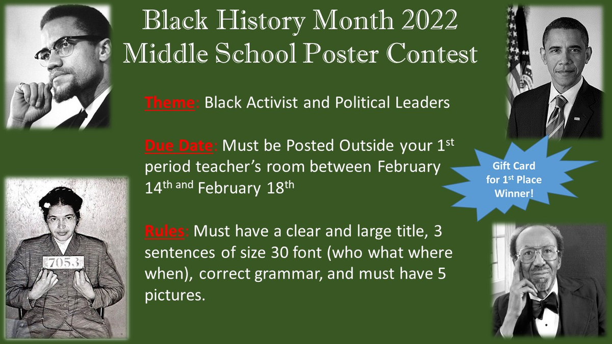 Black History Month Middle School Poster Contest Flyer