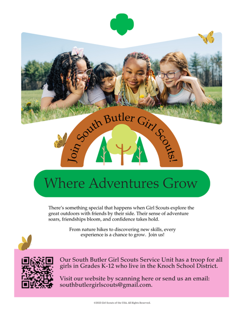 advertisement for girl scouts - for additional information contact southbutlergirlscouts@gmail.com