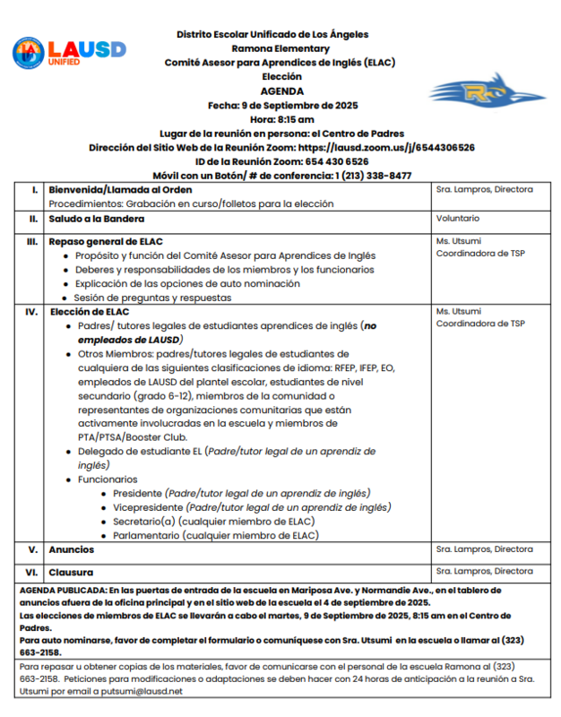 ELAC Election Agenda Spanish