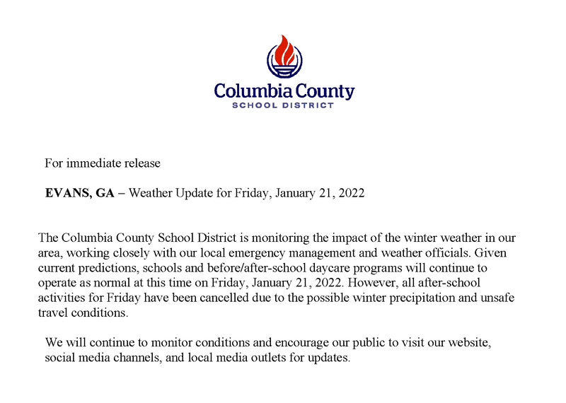 Weather Update for Friday, January 21, 2022