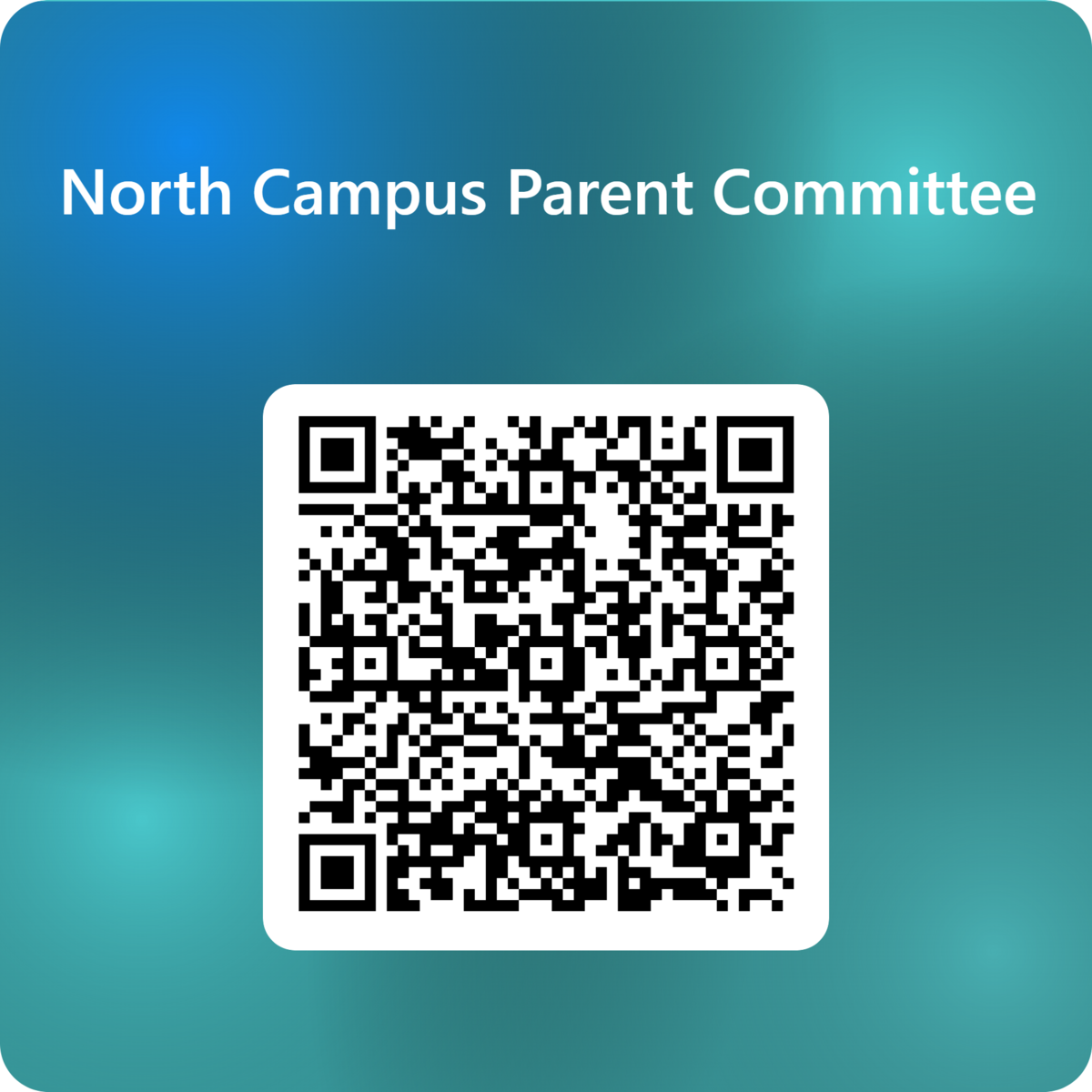 North Campus Parent Committee QR Code with Blue green background