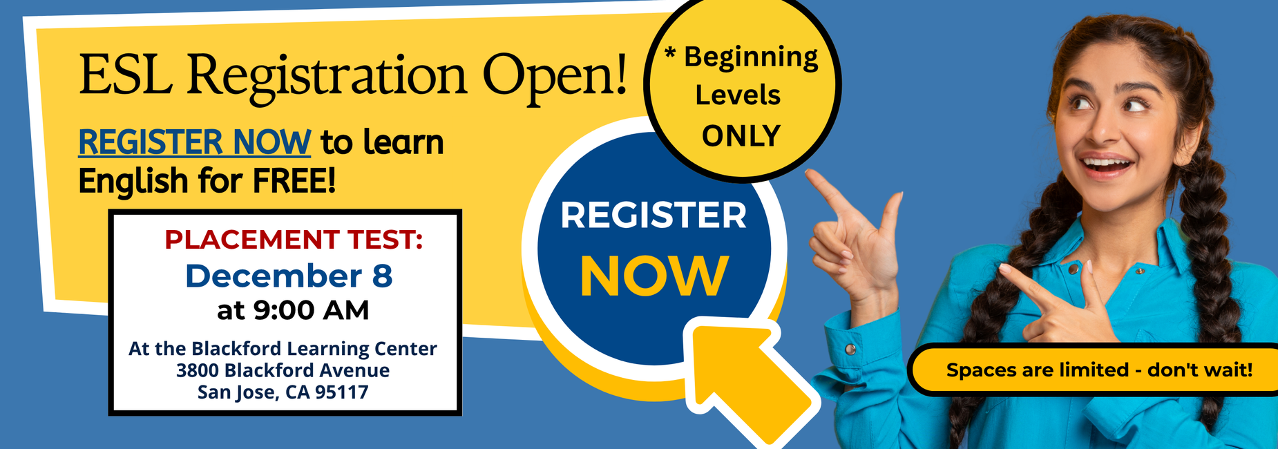 ESL Registration, Blackford, 9 am, beginners only