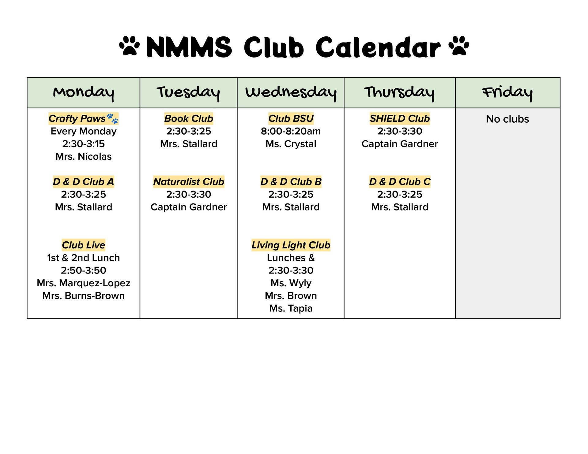 NMMS Club Listing