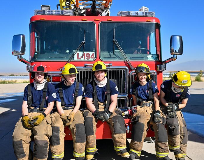 fire science students at front of truck