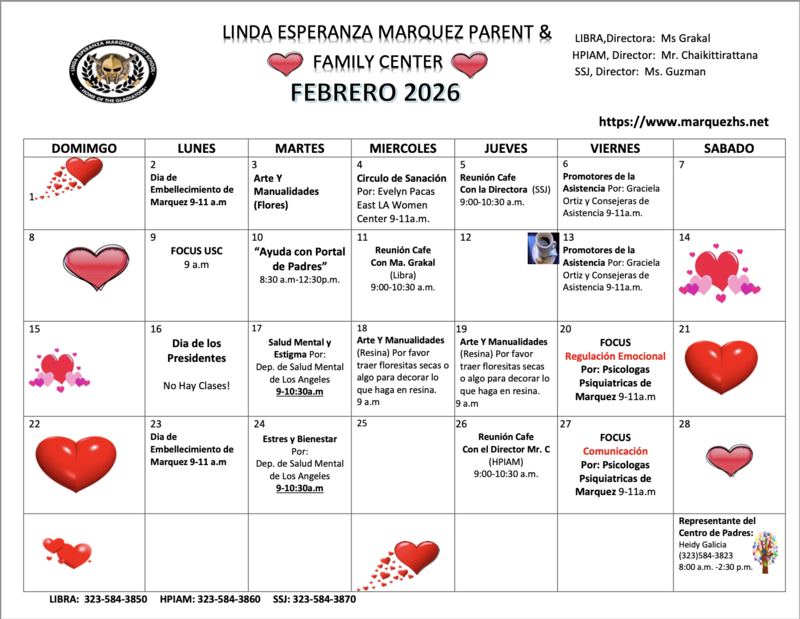 February Calendar from the Parent Center