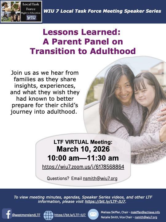 Parent Panel on Transition to Adulthood via zoom on March 10