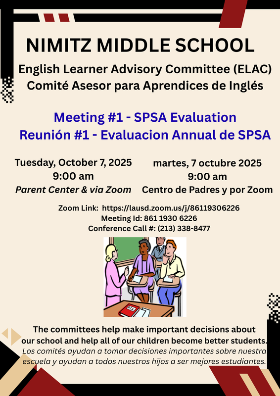 ELAC Meeting 10-7-25 @ 9AM (Parent Center & Zoom) Featured Photo