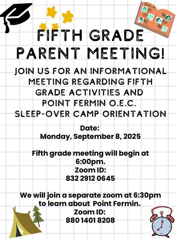 Fifth Grade Parent Meeting 9-8-25