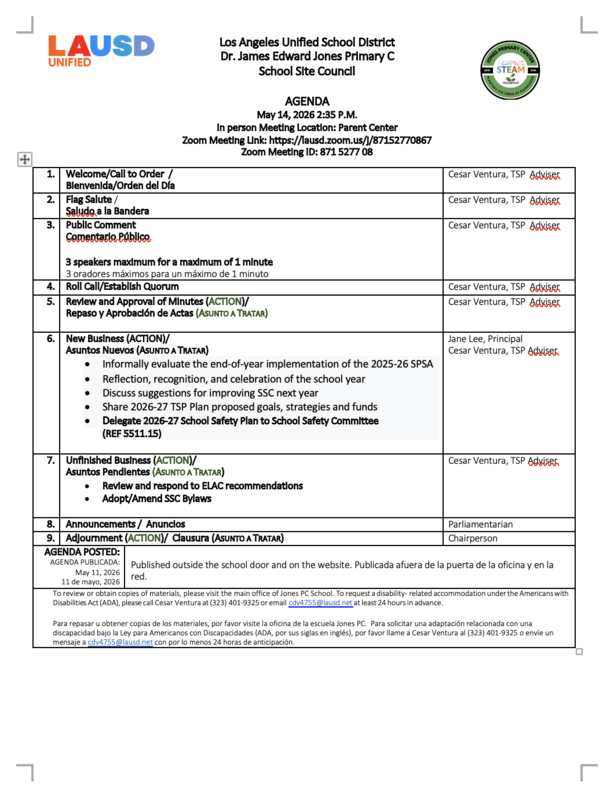 May 14, 2026 SSC Agenda