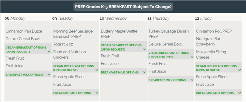 Breakfast menu/menu de desayuno