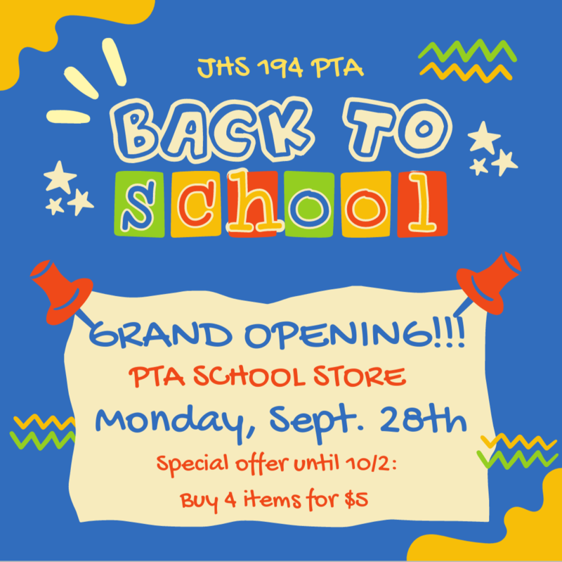 PTA School Store Opening 9/28