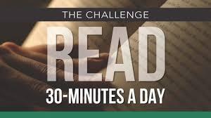 Graphic with bold text that reads: 'THE CHALLENGE READ 30-MINUTES A DAY'.