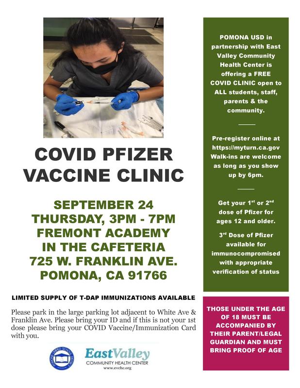 SEPTEMBER 24 THURSDAY, 3PM - 7PM FREMONT ACADEMY IN THE CAFETERIA 725 W. FRANKLIN AVE. POMONA, CA 91766 #proud2bepusd #AlliN #LACOE #K12