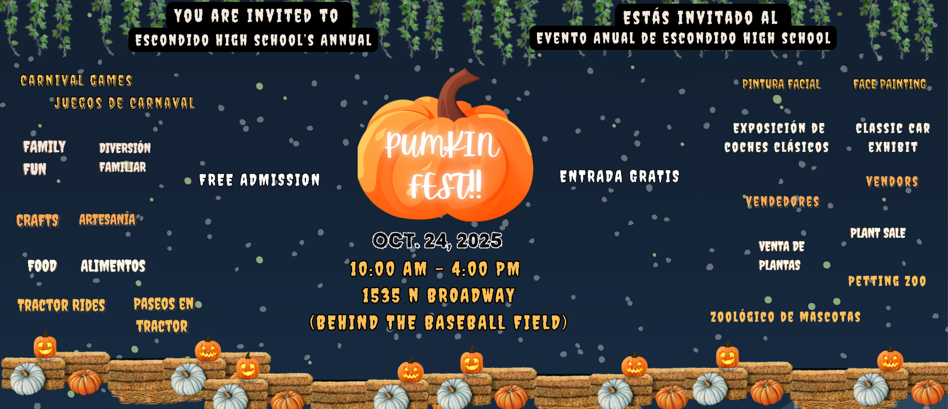 Pumpkin Fest invitation with event details and decorations including pumpkins.