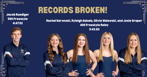 one boy swimmer and four girl swimmers in announcement of their records