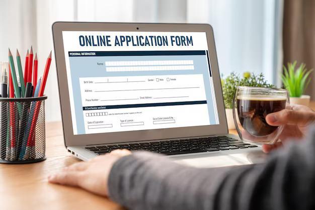A computer displaying an online application form