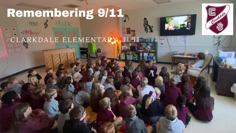 Clarkdale Elementary students watching a short documentary about the 9/11 attacks