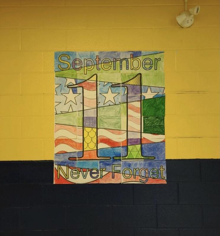 9/11 memorial mural created by fourth grade students at Lisbon Central School