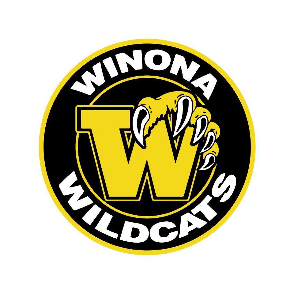 Winona ISD logo. Black, yellow, and white wildcat claws on a W