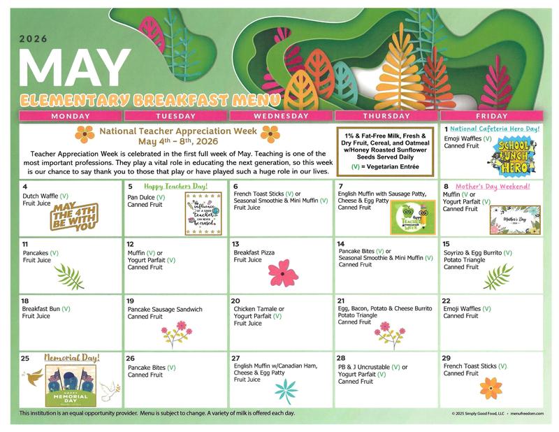 May Breakfast Menu