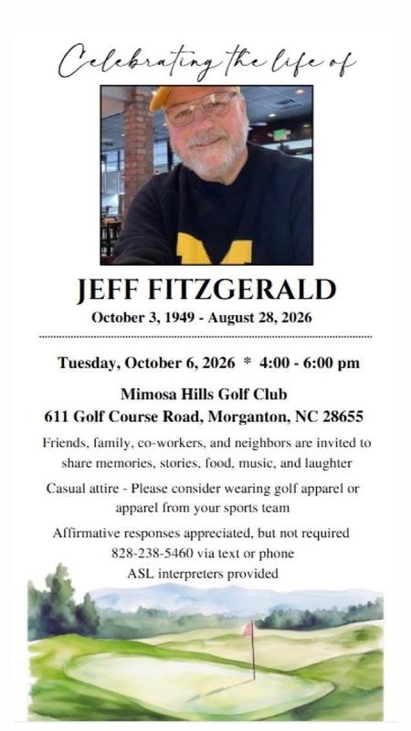 Flier for Memorial Service of Jeff Fitzgerald