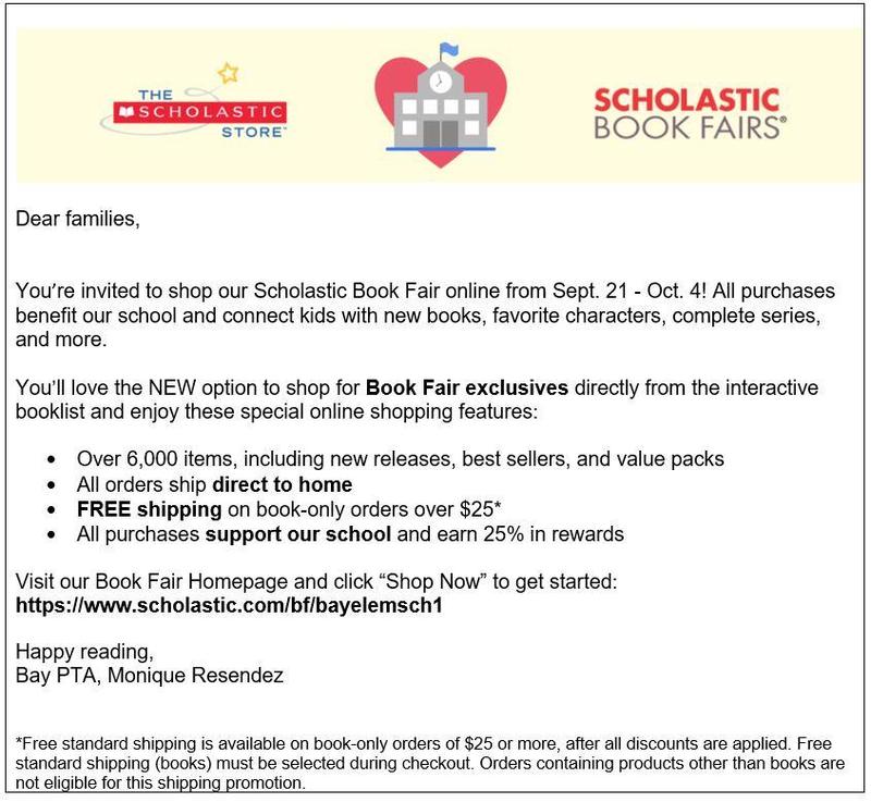 Bay PTA Online Scholastic Book Fair 9/21-10/4 Featured Photo