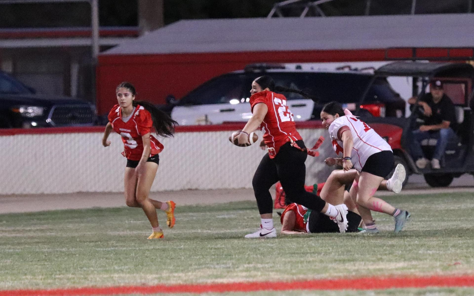 girls playing flag football