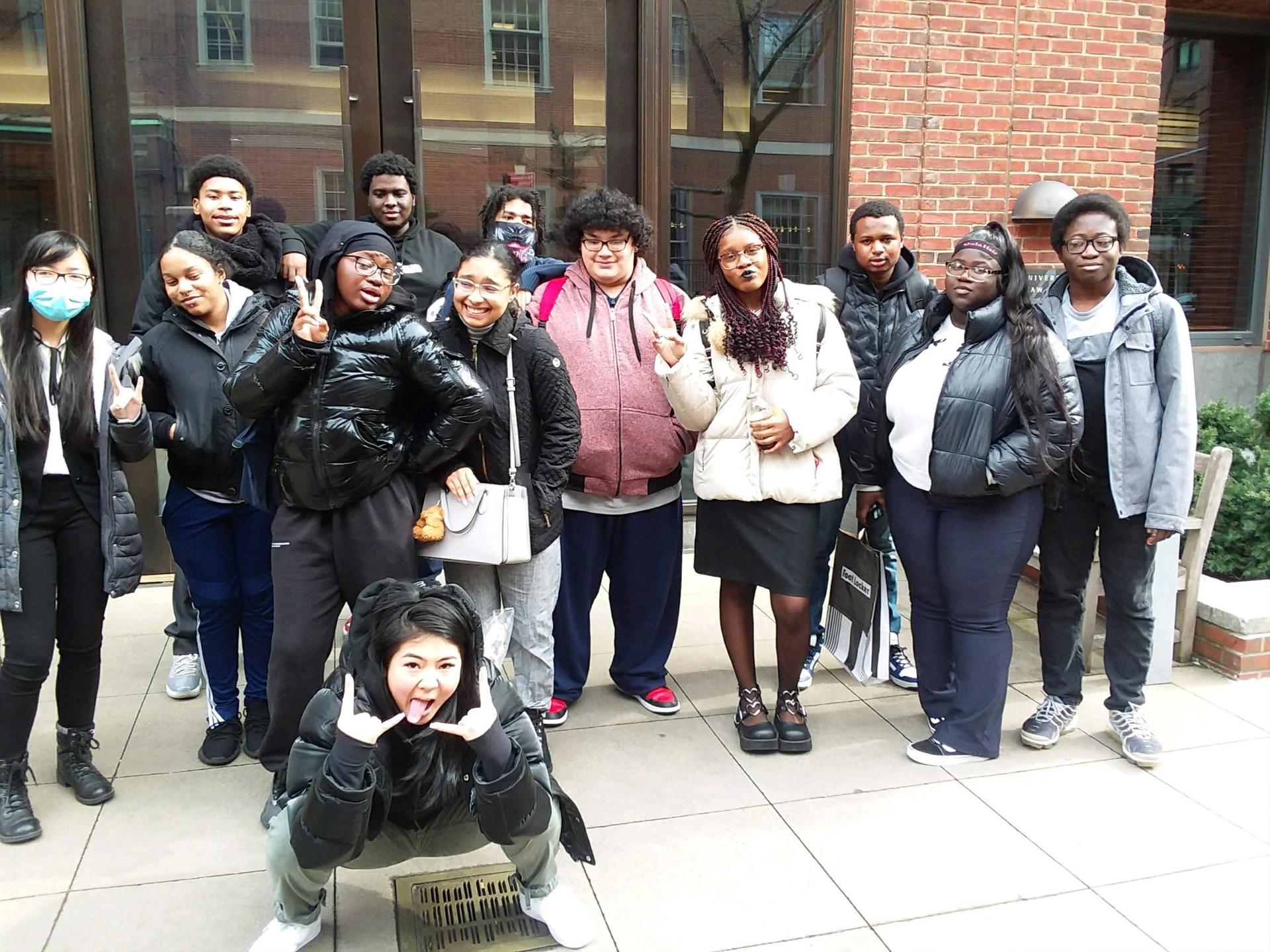 A group of students stand together