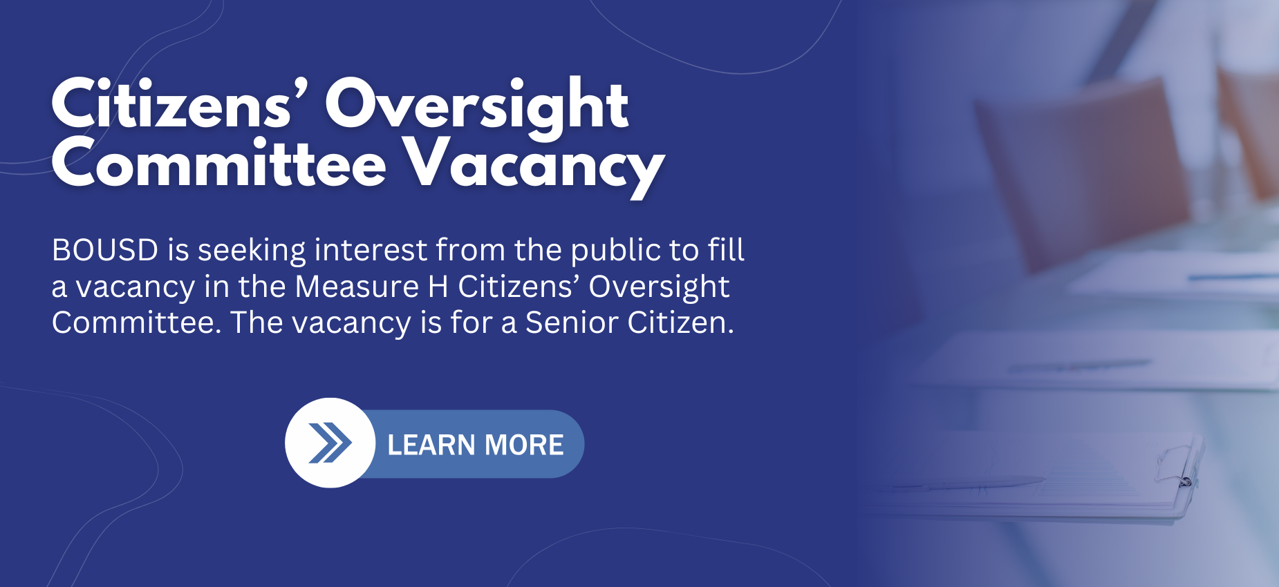Vacancy announcement for the Citizens' Oversight Committee with a call to action.