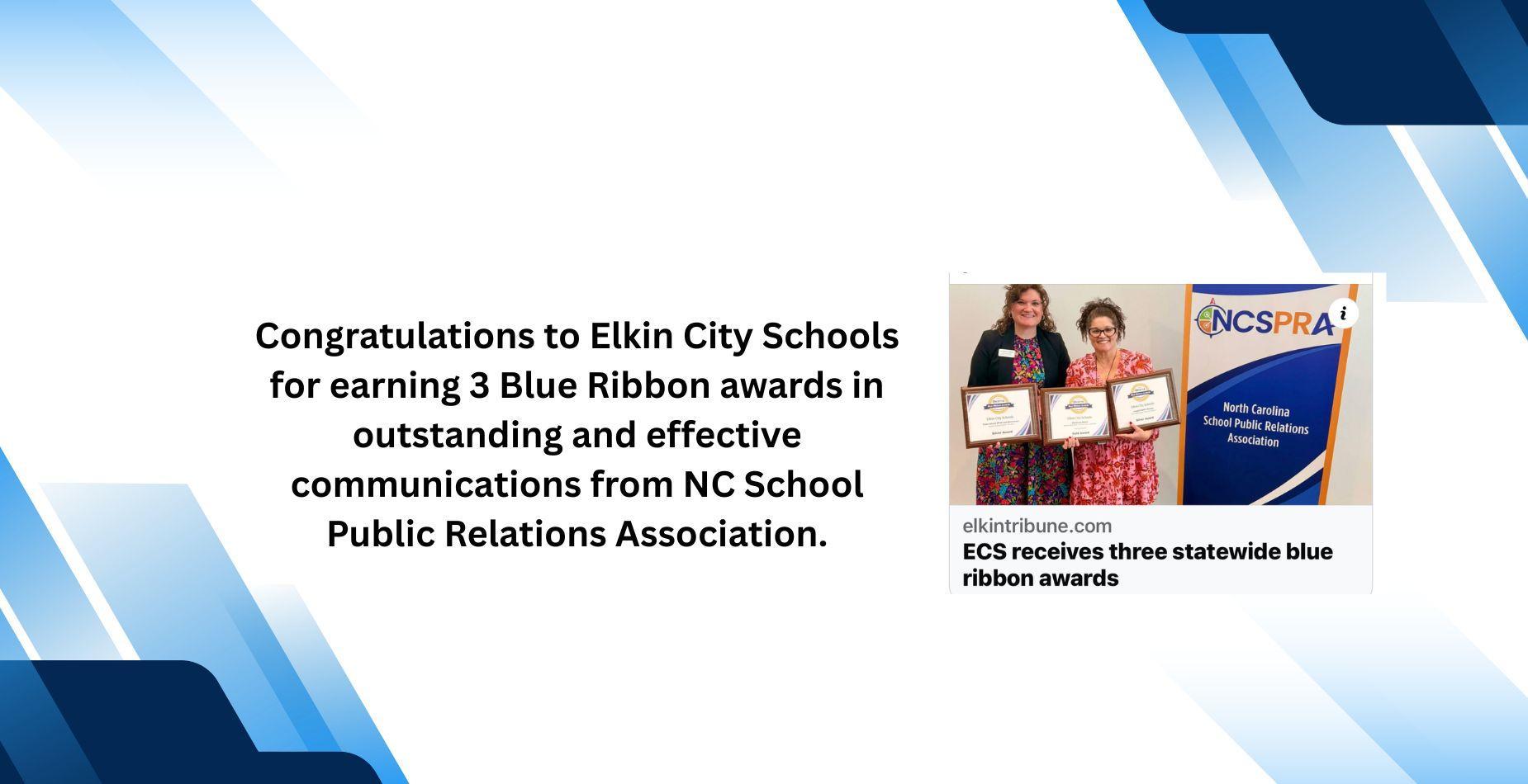 Congratulations to Elkin City Schools for award from the NC School Public Relations Association.