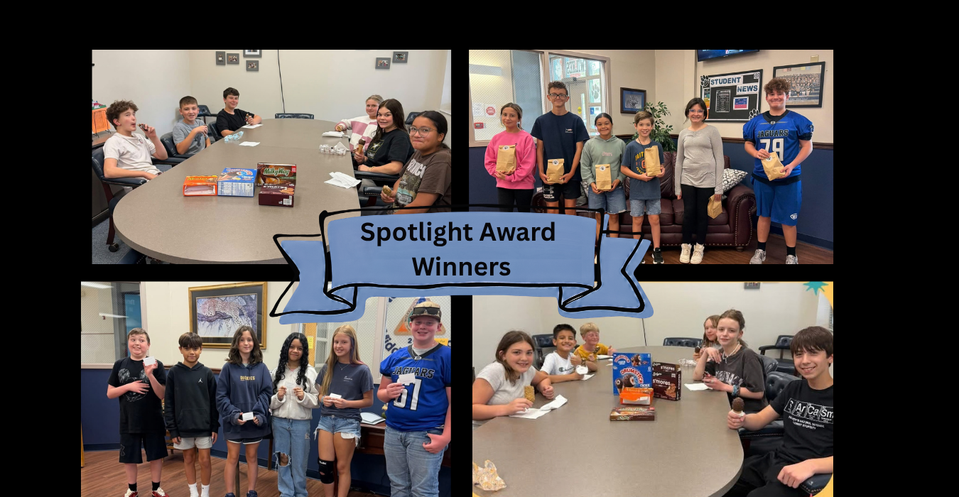 Students celebrating as Spotlight Award winners with snacks and drinks.