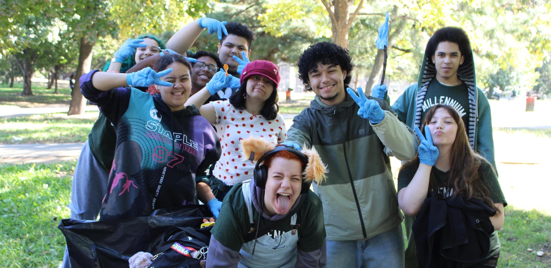 Students posing in the park