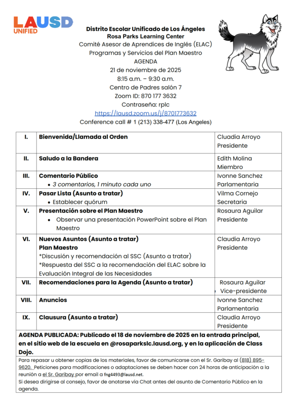 ELAC Agenda Spanish