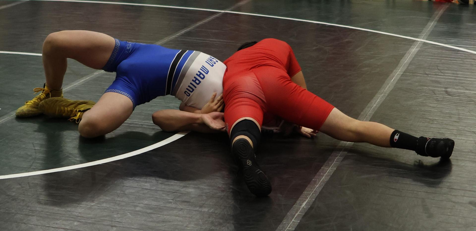 Boys wrestling in the Liberty Duals event 130