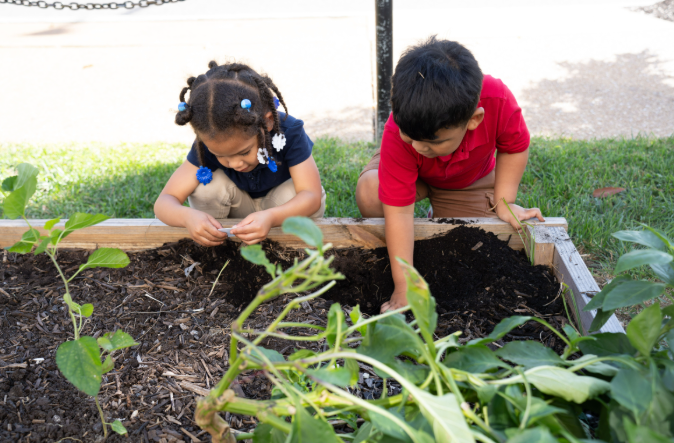 students gardening