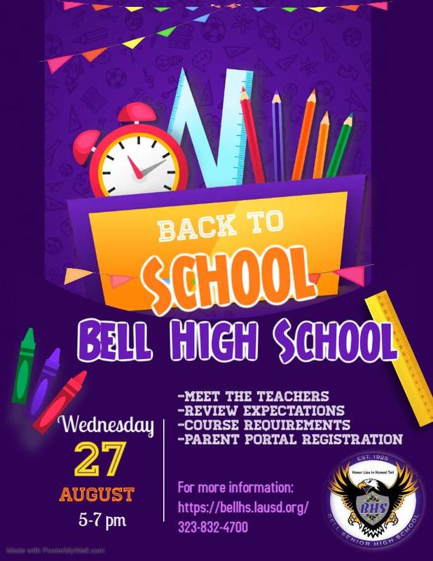 Back to School Night, 5-7pm, August 27th