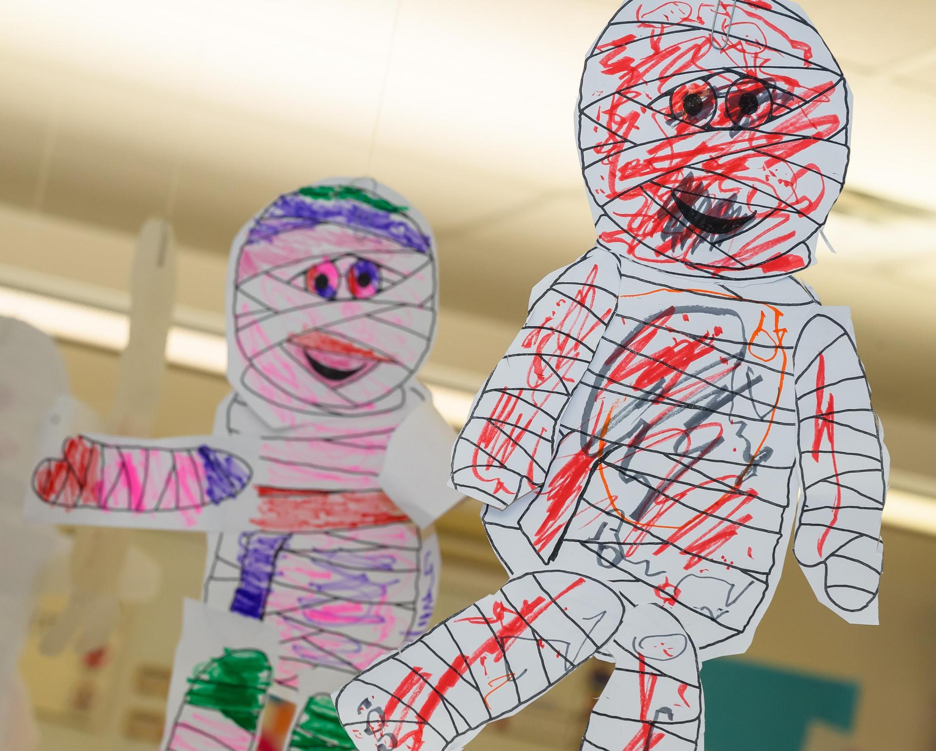 kindergarten artwork in window