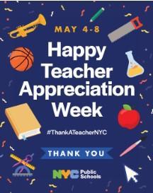 Illustration of various school supplies, classroom objects, and celebratory confetti. Text reads, 