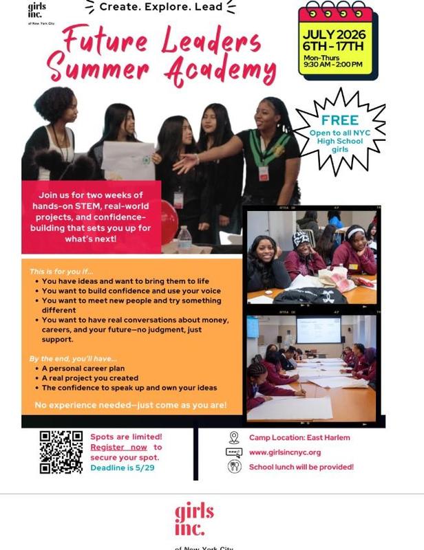 Invitation for Summer Academy highlighting STEM projects and confidence building.