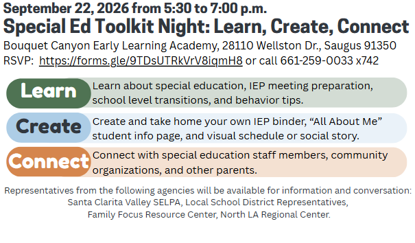 SpEd Toolkit Night Sept. 22, 2026
