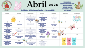 April Calendar of Events for Lydia Jackson in Spanish