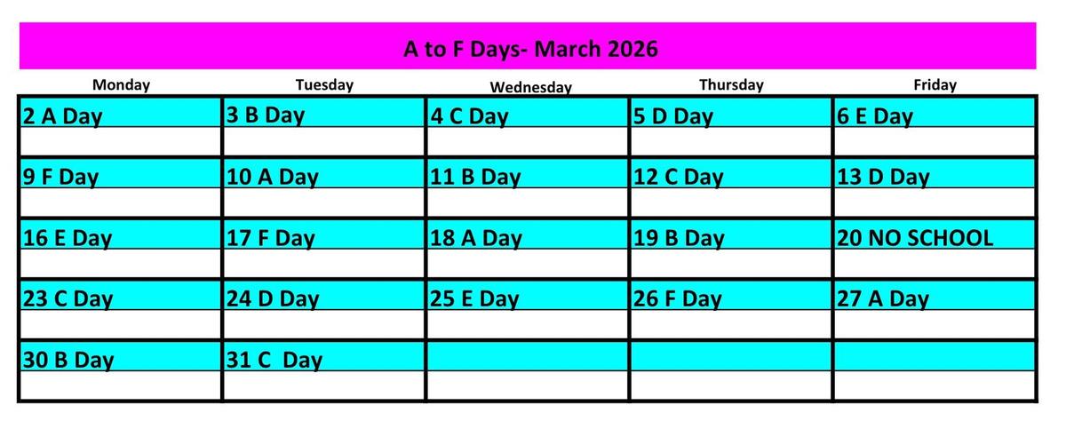 March 2026 - Cycle Day Calendar