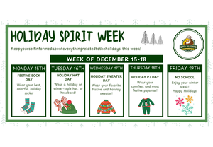 Image of Holiday Spirt Week with information on Daily dress up