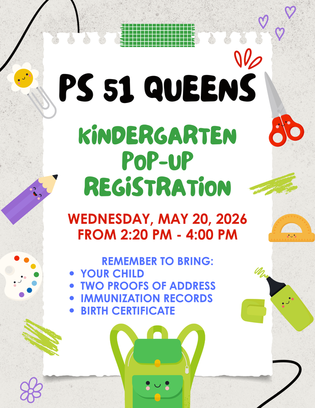 Flyer for Kindergarten Pop-Up Registration on May 20, 2026