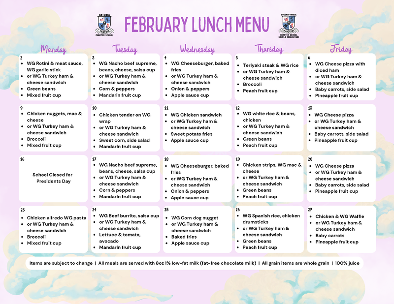 February Lunch Menu