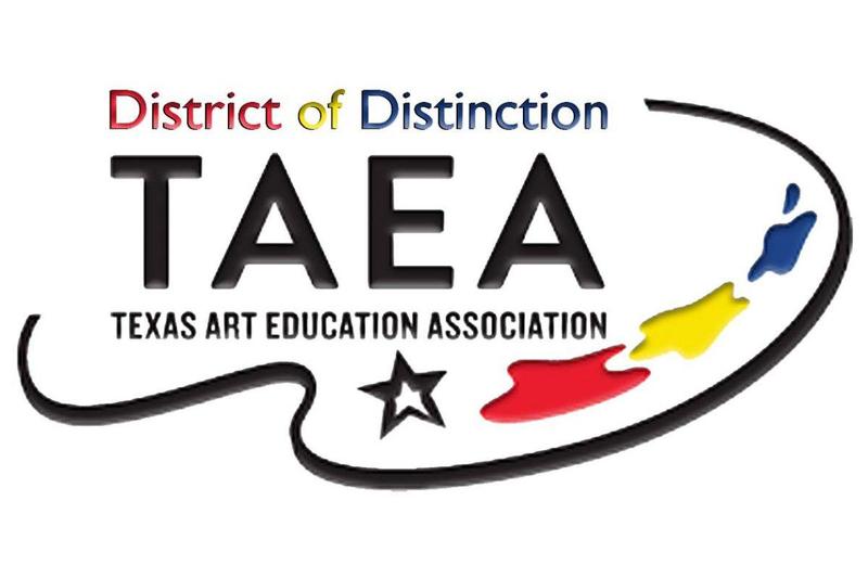 District of Distinction Texas Art Education Association logo with red yellow and blue paint samples