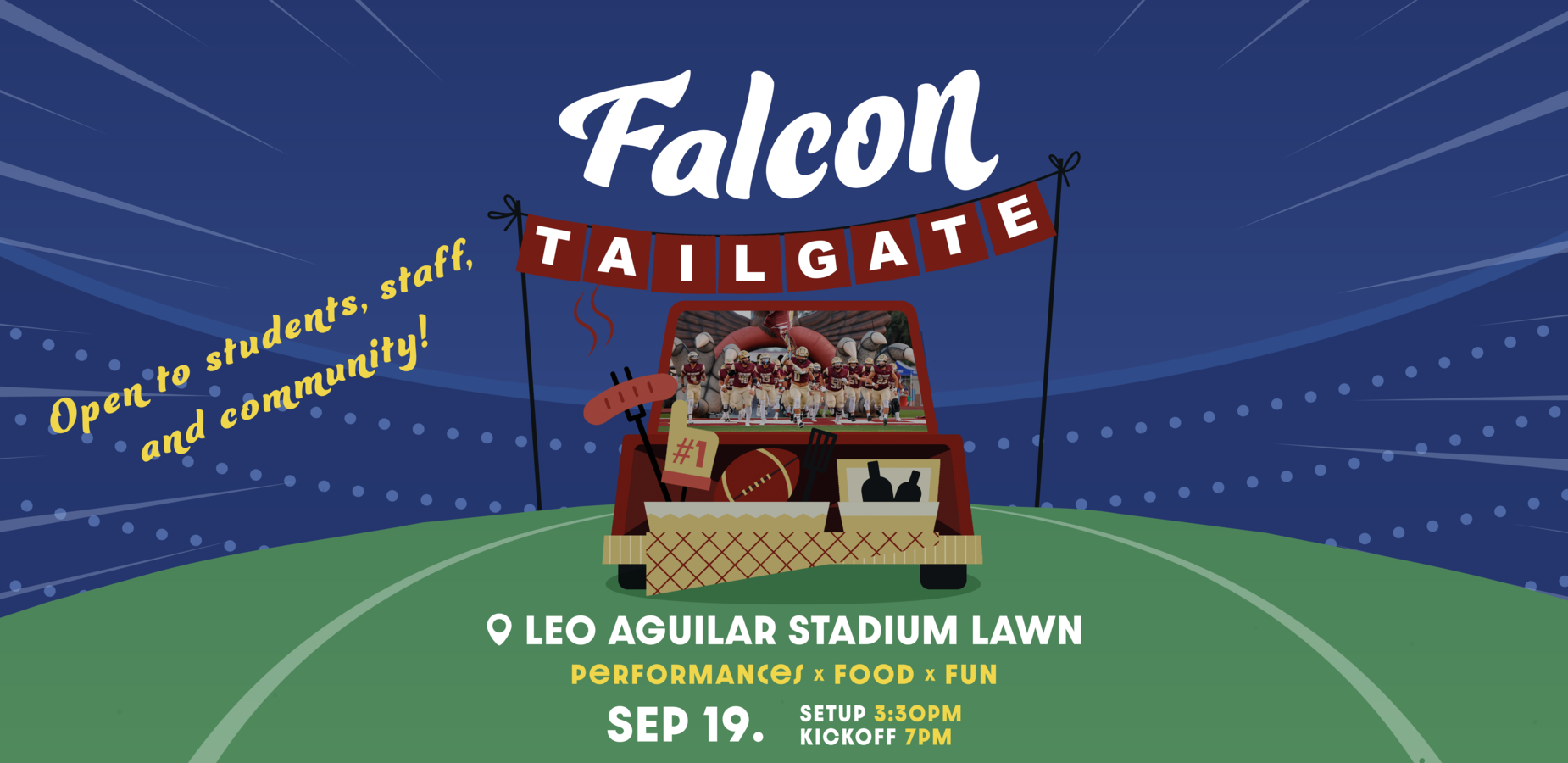 Falcon Tailgate date and banner