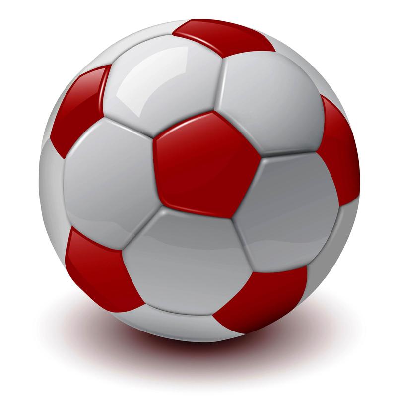 A red and white soccer ball