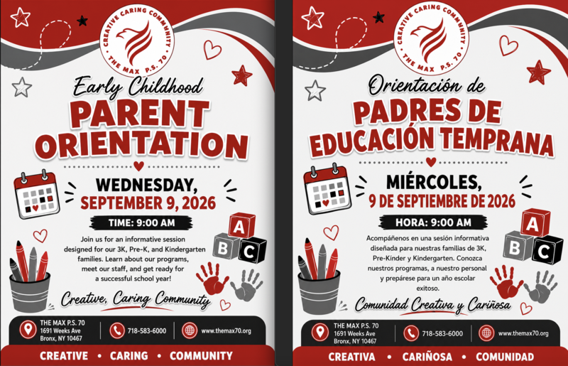 English and Spanish Parent Orientation Sept 9th at 9am